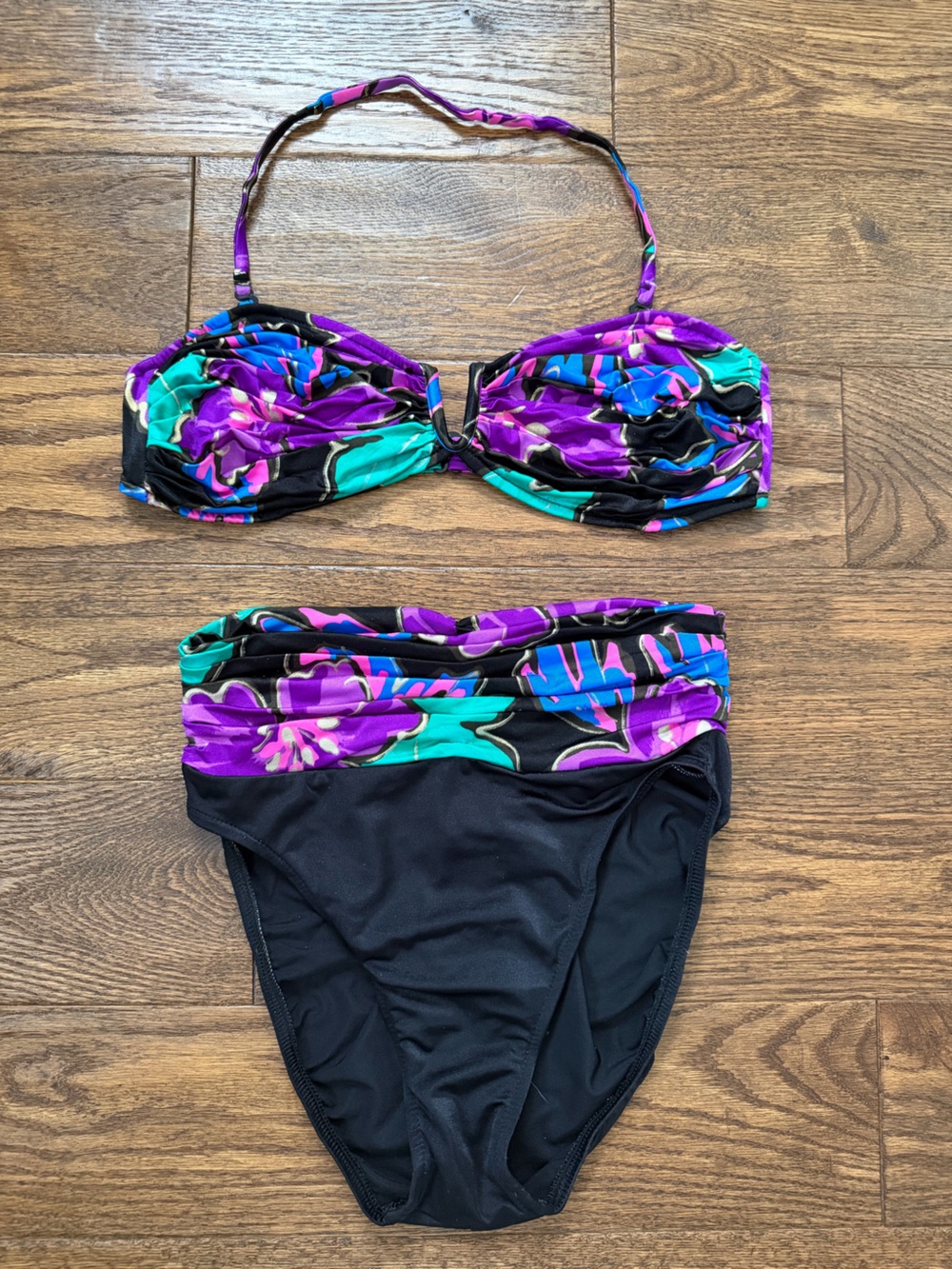 Vintage Maxine of Hollywood Women’s Black Floral Bandeau High Waist Bikini 14
